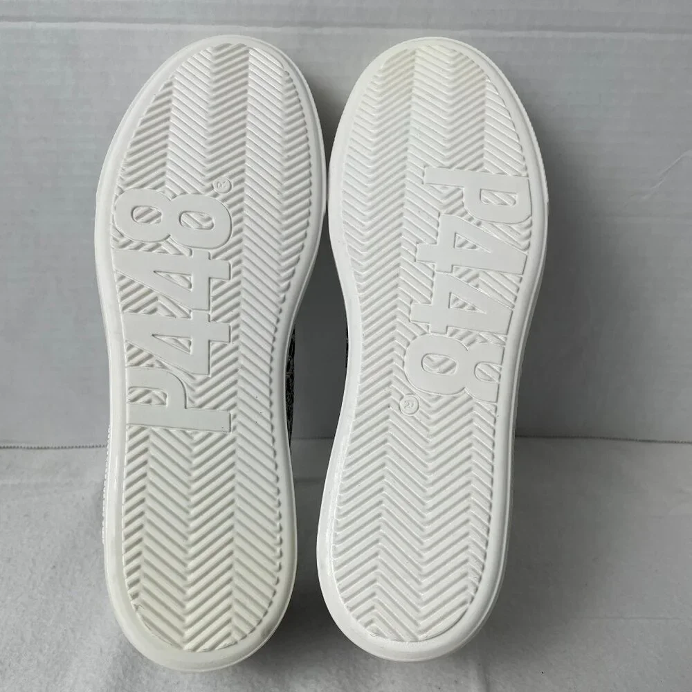 P448 Thea White/Black/Silver Embroidered Flower Low Top Sneakers - Picture 7 of 9